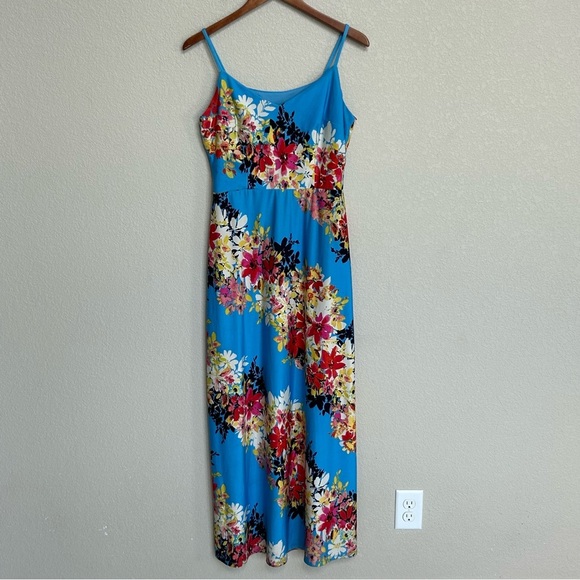 London Times Blue Floral Spaghetti Strap Maxi Dress Women’s Small Sundress - Picture 4 of 6
